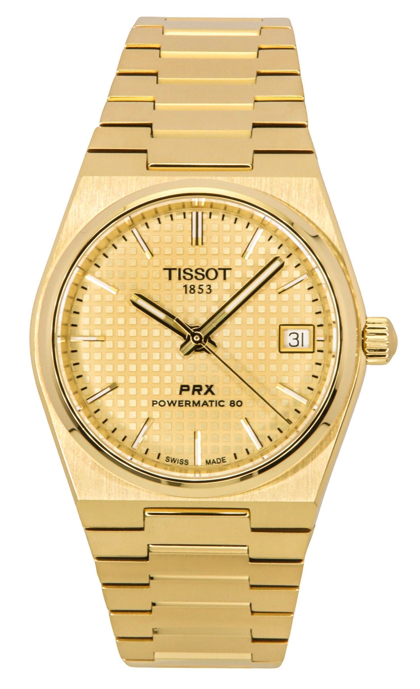 Tissot PRX Powermatic 80 Gold Tone Stainless Steel Champagne Dial Automatic T137.207.33.021.00 100M Unisex Watch