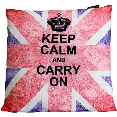 Cuscini Letterari - Copricuscino In Juta Lavata / Cotton Pillow Case Keep Calm And Carry On - Size 40x40cm (UNIONJACK-C-03) Unisex FASHION ACCESSORIES