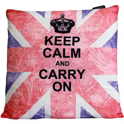 Cuscini Letterari - Copricuscino In Juta Lavata / Cotton Pillow Case Keep Calm And Carry On - Size 40x40cm (UNIONJACK-C-03) Unisex FASHION ACCESSORIES