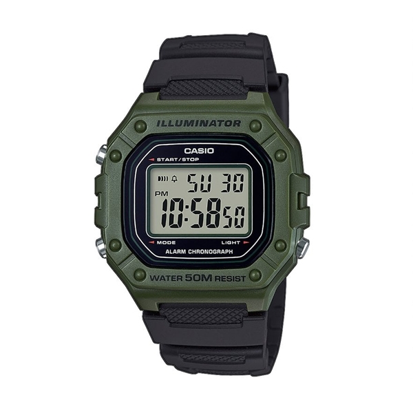 Casio Timeless Collection Sport Illuminator Wr 50m. Alarm. Chronograph - Army Green (W-218H-3AVEF) Men's Watch