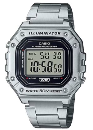 Casio Timeless Collection Sport Illuminator Wr 50m. Alarm. Chronograph - Silver - Metal Serie (W-218HD-1AVDF) Men's Watch