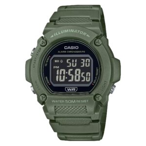 Casio Timeless Collection Sport- Illuminator. Wr 50m. Alarm. Chronograph - Army Green - Colored Serie (W-219HC-3BVDF) Men's Watch