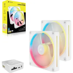 CORSAIR LX-R RGB Series; iCUE LINK LX140-R RGB White; 140mm RGB Fan; Dual Fan Kit.