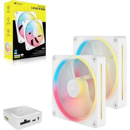 CORSAIR LX-R RGB Series; iCUE LINK LX140-R RGB White; 140mm RGB Fan; Dual Fan Kit.