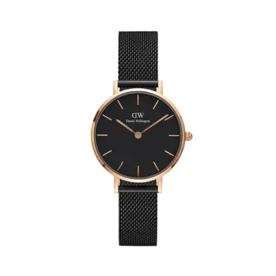 Daniel Wellington Petite Ashfield 32mm Women's Watch - Rose Gold with Black Dial & Black Mesh Strap (DW00100201)
