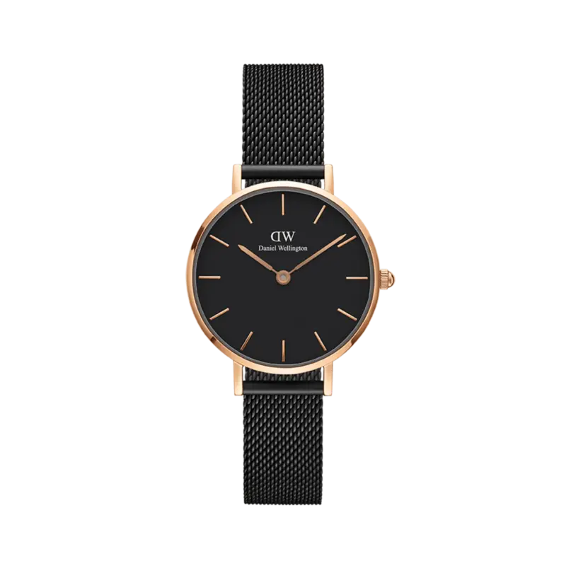 Daniel Wellington Petite Ashfield 32mm Women's Watch - Rose Gold with Black Dial & Black Mesh Strap (DW00100201)