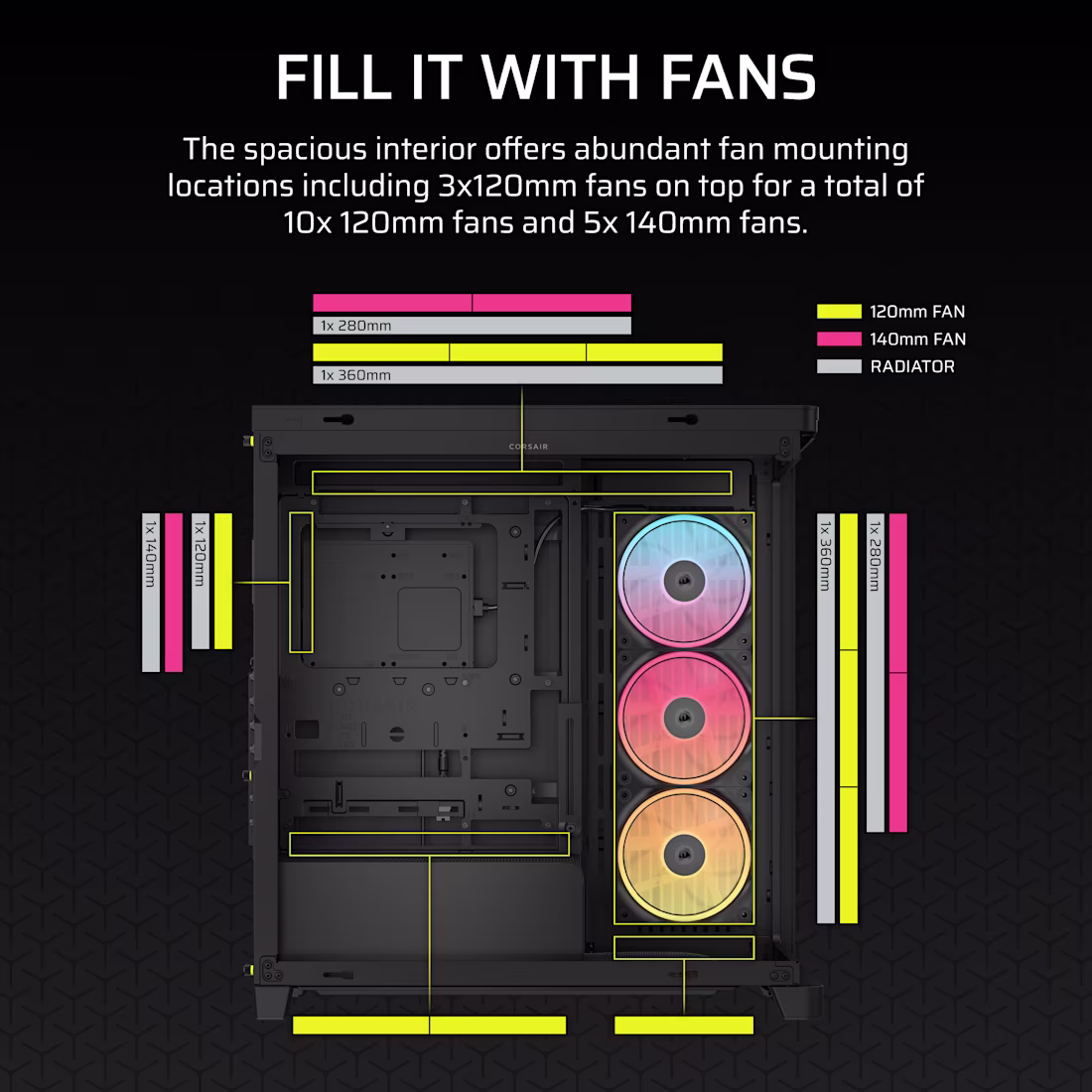 FRAME 4500X LX-R RGB LINK Panoramic Glass Mid-Tower PC Case; 3x RGB Fans Inclided; 4x 2.5'' ; 2x 3.5''; Black - Image 9