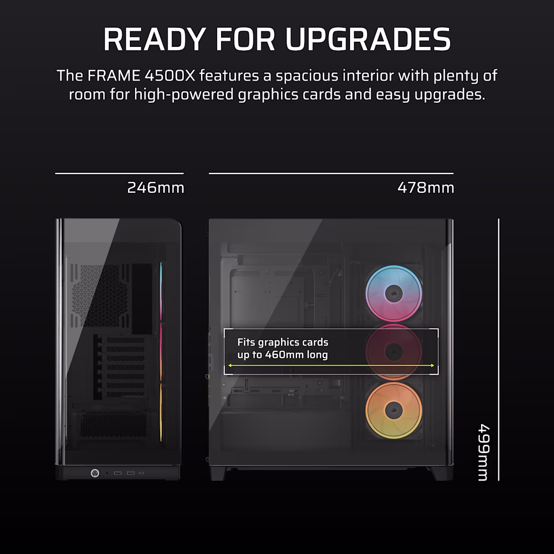 FRAME 4500X LX-R RGB LINK Panoramic Glass Mid-Tower PC Case; 3x RGB Fans Inclided; 4x 2.5'' ; 2x 3.5''; Black - Image 12