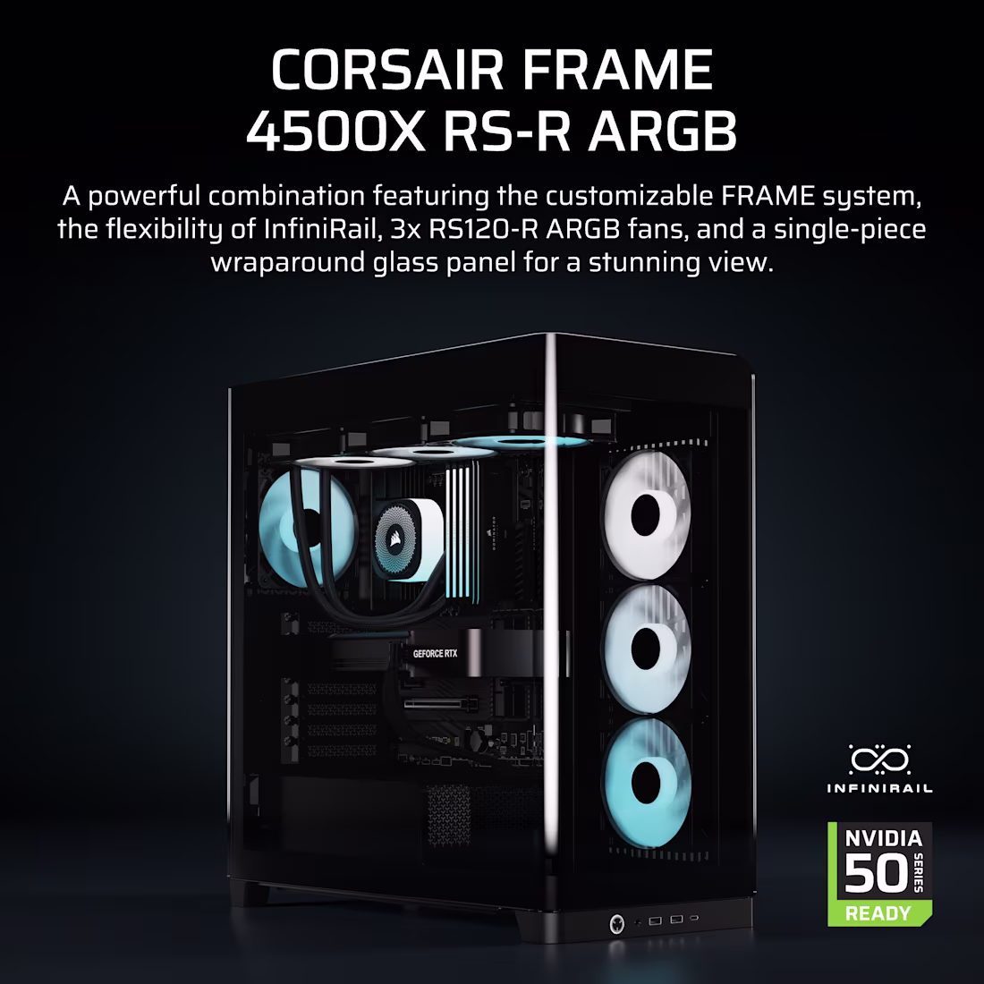 FRAME 4500X RS-R ARGB Panoramic Glass Mid-Tower PC Case;includes 3x RS120-R ARGB Fans ; 4x 2.5'' ; 2x 3.5'' Black - Image 4