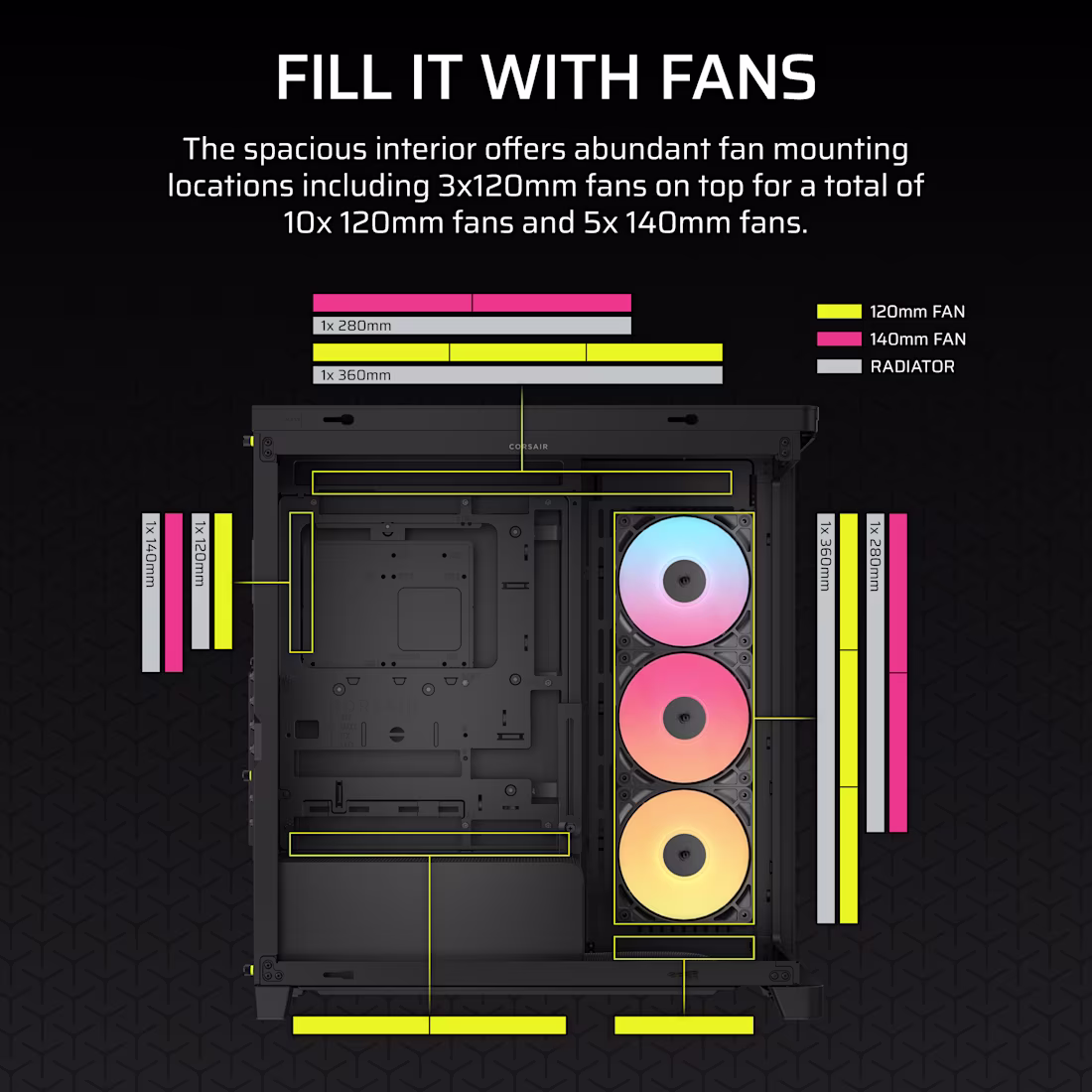 FRAME 4500X RS-R ARGB Panoramic Glass Mid-Tower PC Case;includes 3x RS120-R ARGB Fans ; 4x 2.5'' ; 2x 3.5'' Black - Image 9