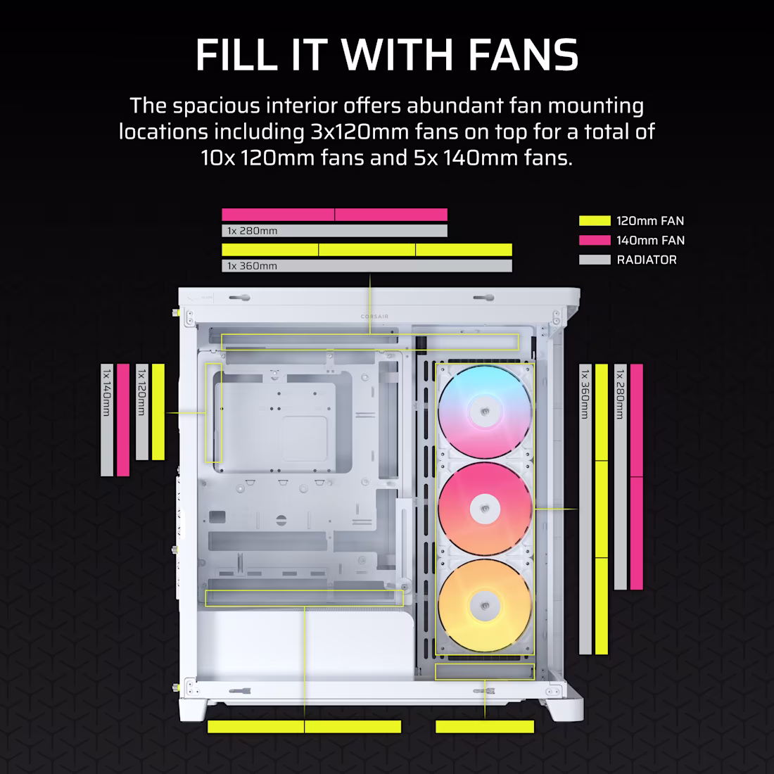 FRAME 4500X RS-R ARGB Panoramic Glass Mid-Tower PC Case;includes 3x RS120-R ARGB Fans ; 4x 2.5'' ; 2x 3.5'' ; White - Image 8