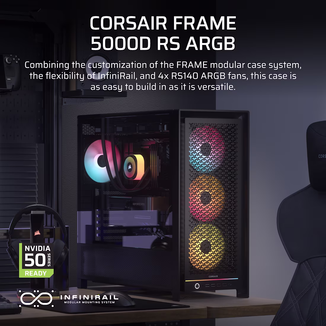 FRAME 5000D RS ARGB Mid-Tower PC Case; 4x RS140 ARGB Fans; 2x 2.5'' ; 1x 3.5'' ; Black. - Image 12