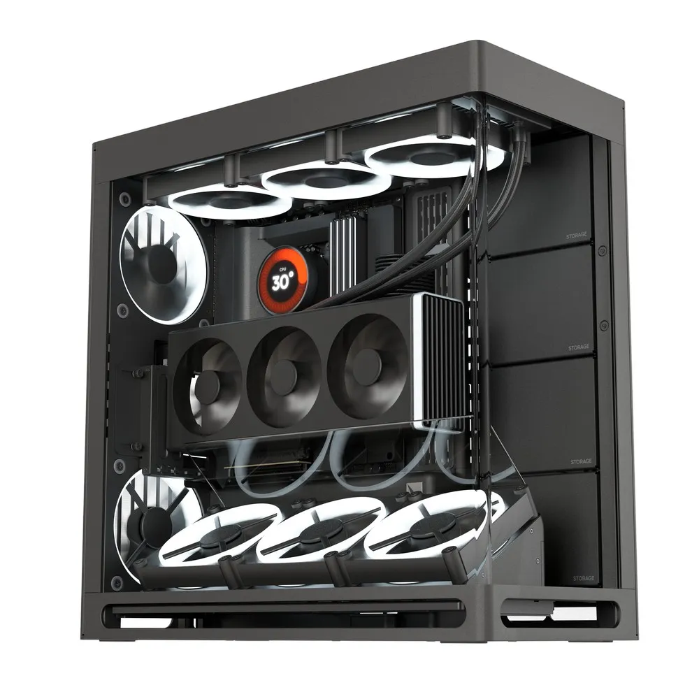 Aerocool HAVN HS 420 Base Edition Black EATX case - Adjustable GPU Bracket - Supports 11 fans (0 incl) - 4x 3.5'' or 8x 2.5'' - Image 2