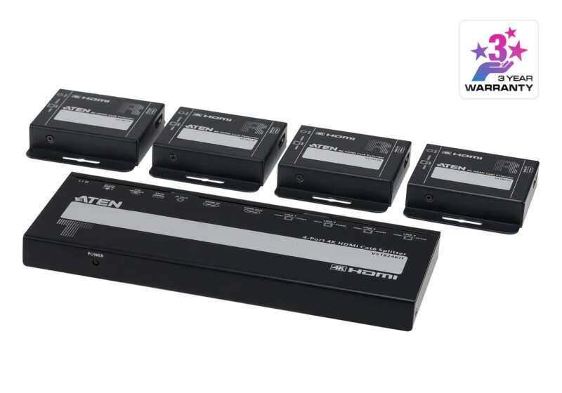 4-Port 4K HDMI Cat 6 Splitter with Receivers - 1 splitter and 4 receivers