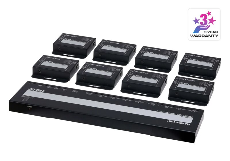 4-Port 4K HDMI Cat 6 Splitter with Receivers - 1 splitter and 8 receivers