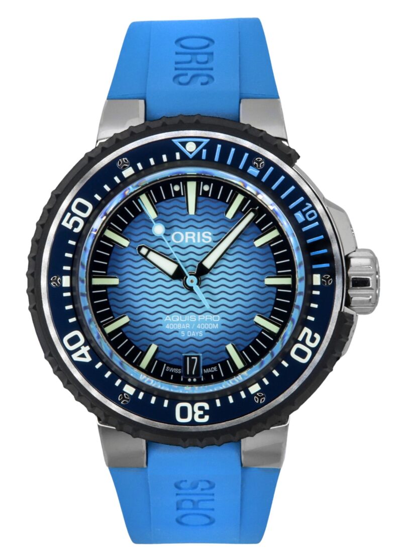 Oris Aquis Pro Rubber Strap Blue Dial Automatic Diver's 01-400-7777-7155-Set 4000M Men's Watch