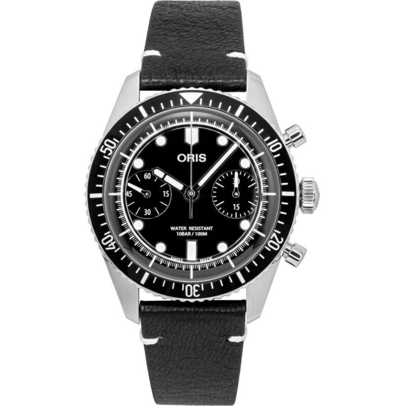 Oris Divers Sixty-Five Chronograph Leather Strap Black Dial Automatic 01-771-7791-4054-07-6-20-01 100M Men's Watch Oris Divers Sixty-Five Chronograph Leather Strap Black Dial Automatic 01-771-7791-4054-07-6-20-01 100M Men's Watch
