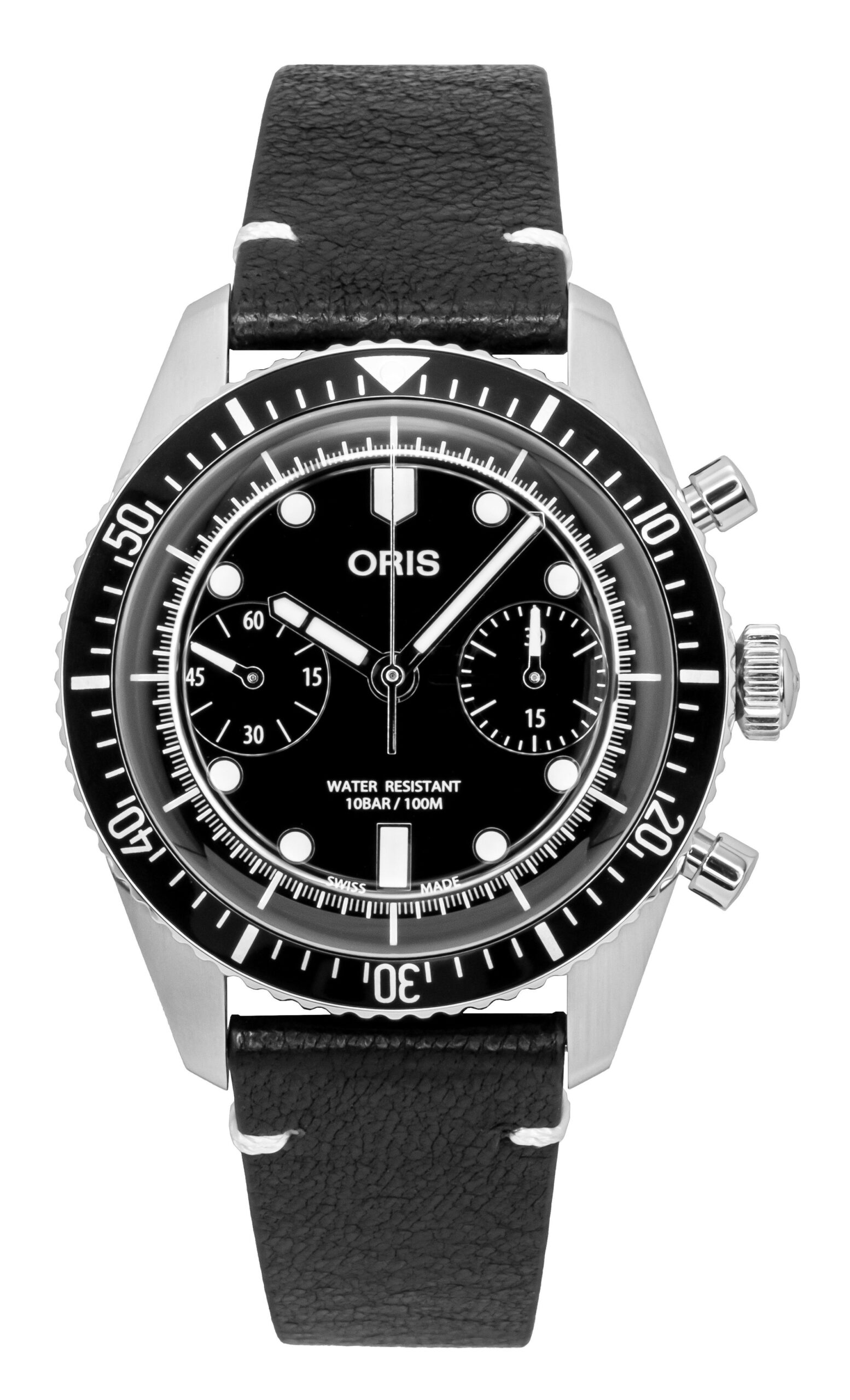 Oris Divers Sixty-Five Chronograph Leather Strap Black Dial Automatic 01-771-7791-4054-07-6-20-01 100M Men's Watch 1 Oris Divers Sixty-Five Chronograph Leather Strap Black Dial Automatic 01-771-7791-4054-07-6-20-01 100M Men's Watch