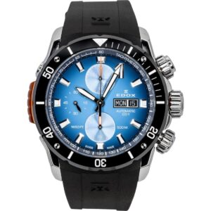 Edox CO-1 Chronograph Rubber Strap Blue Dial Automatic Diver's 01128-3NOCA-BUIDN 500M Men's Watch