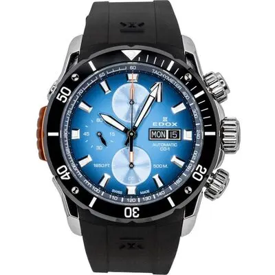 Edox CO-1 Chronograph Rubber Strap Blue Dial Automatic Diver's 01128-3NOCA-BUIDN 500M Men's Watch