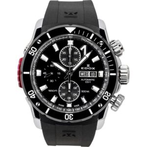 Edox CO-1 Chronograph Rubber Strap Black Dial Automatic Diver's 01128-3NRCA-NN 500M Men's Watch