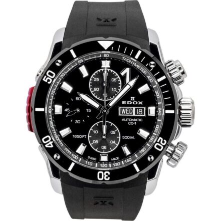 Edox CO-1 Chronograph Rubber Strap Black Dial Automatic Diver's 01128-3NRCA-NN 500M Men's Watch