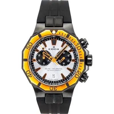 Edox Delfin The Original Chronograph Rubber Strap Silver Dial Quartz Diver's 10112-37GNOCA-ANO 200M Men's Watch