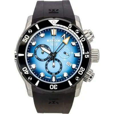 Edox CO-1 Chronograph Rubber Strap Blue Dial Quartz Diver's 10242-TIN-BUIDN 1000M Men's Watch