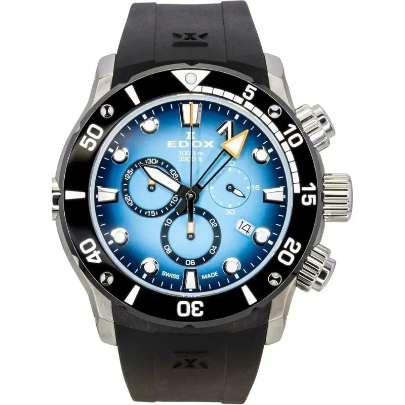 Edox CO-1 Chronograph Rubber Strap Blue Dial Quartz Diver's 10242-TIN-BUIDN 1000M Men's Watch