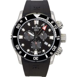 Edox CO-1 Chronograph Rubber Strap Black Dial Quartz Diver's 10242-TIN-NIN 1000M Men's Watch