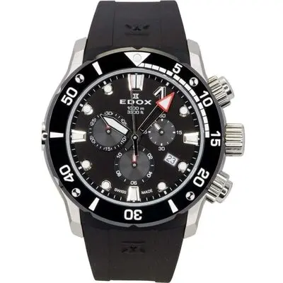 Edox CO-1 Chronograph Rubber Strap Black Dial Quartz Diver's 10242-TIN-NIN 1000M Men's Watch