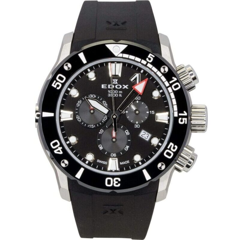 Edox CO-1 Chronograph Rubber Strap Black Dial Quartz Diver's 10242-TIN-NIN 1000M Men's Watch Edox CO-1 Chronograph Rubber Strap Black Dial Quartz Diver's 10242-TIN-NIN 1000M Men's Watch