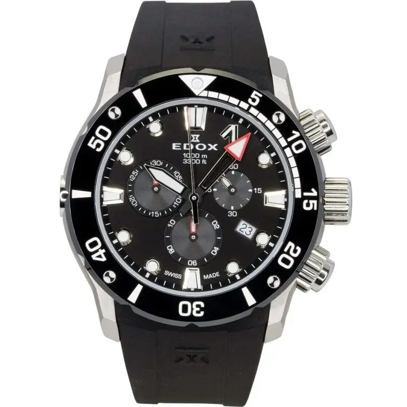 Edox CO-1 Chronograph Rubber Strap Black Dial Quartz Diver's 10242-TIN-NIN 1000M Men's Watch