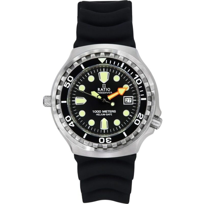 Ratio FreeDiver Version 02 Helium Safe 1000M Sapphire Quartz Black Dial 1038EF102V-BLK-V02 Men's Watch Ratio FreeDiver Version 02 Helium Safe 1000M Sapphire Quartz Black Dial 1038EF102V-BLK-V02 Men's Watch