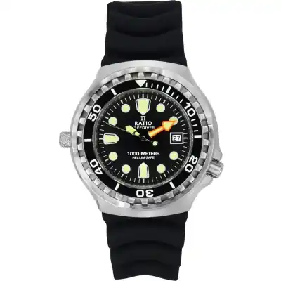 Ratio FreeDiver Version 02 Helium Safe 1000M Sapphire Quartz Black Dial 1038EF102V-BLK-V02 Men's Watch