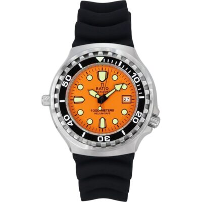 Ratio FreeDiver Version 02 Helium Safe 1000M Sapphire Quartz Orange Dial 1038EF102V-ORG-V02 Men's Watch