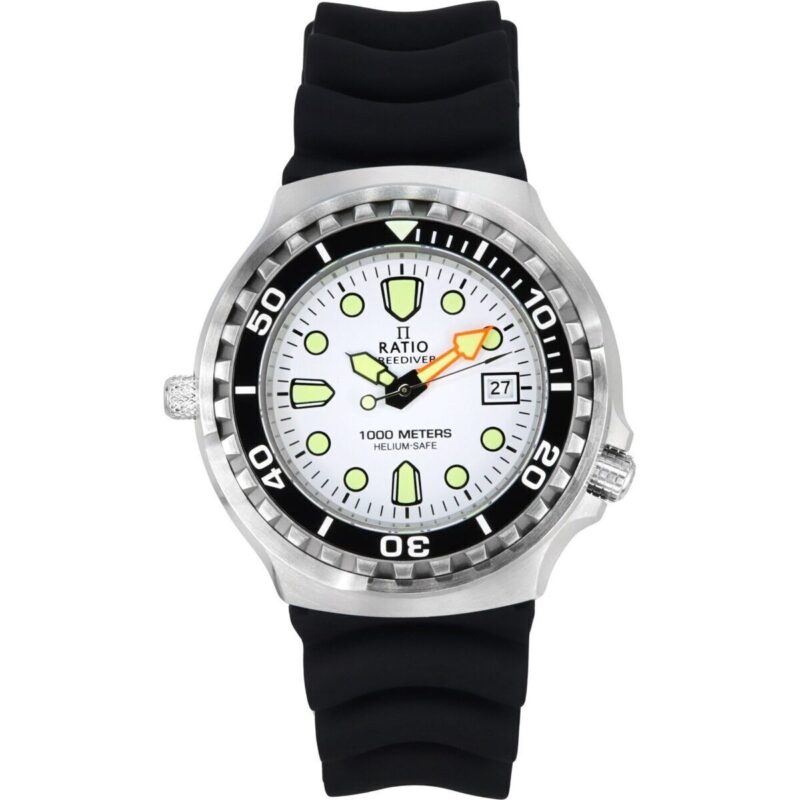 Ratio FreeDiver Version 02 Helium Safe 1000M Sapphire Quartz White Dial 1038EF102V-WHT-V02 Men's Watch Ratio FreeDiver Version 02 Helium Safe 1000M Sapphire Quartz White Dial 1038EF102V-WHT-V02 Men's Watch