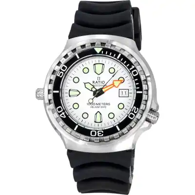 Ratio FreeDiver Helium Safe Sapphire Quartz White Dial 1038EF102V-WHT 1000M Men's Watch