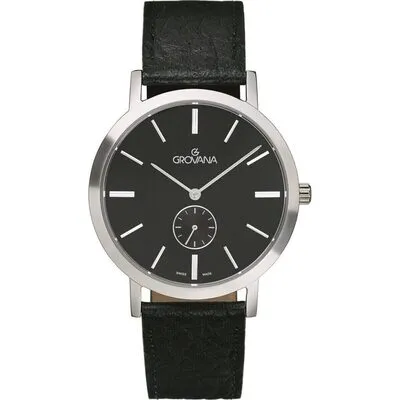 Grovana Kensington Leather Strap Black Dial Quartz 1050.5537 Men's Watch