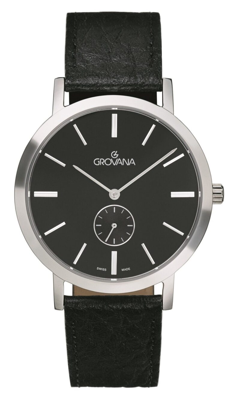 Grovana Kensington Leather Strap Black Dial Quartz 1050.5537 Men's Watch