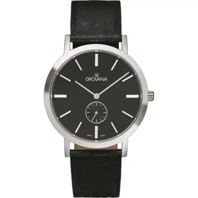 Grovana Kensington Leather Strap Black Dial Quartz 1050.5537 Men's Watch