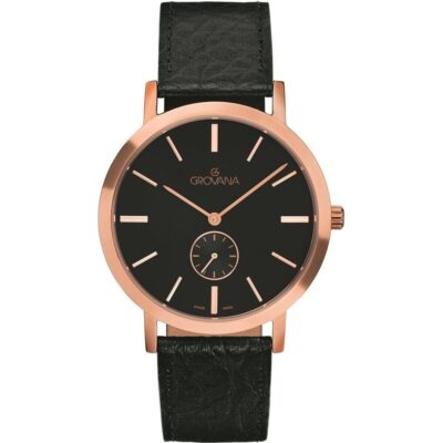 Grovana Kensington Leather Strap Black Dial Quartz 1050.5567 Men's Watch