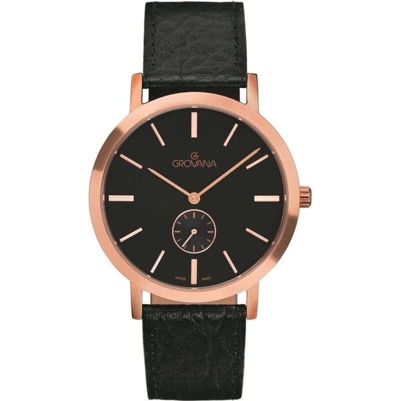 Grovana Kensington Leather Strap Black Dial Quartz 1050.5567 Men's Watch