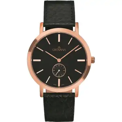 Grovana Kensington Leather Strap Black Dial Quartz 1050.5567 Men's Watch