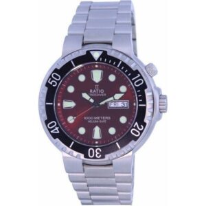 Ratio FreeDiver Red Dial Stainless Steel Quartz 1050HA93-02V-RED 1000M Men's Watch