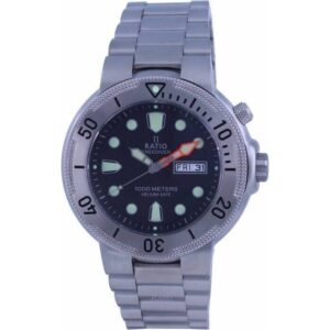 Ratio FreeDiver Black Dial Stainless Steel Quartz 1050MD93-02V-BLK 1000M Men's Watch
