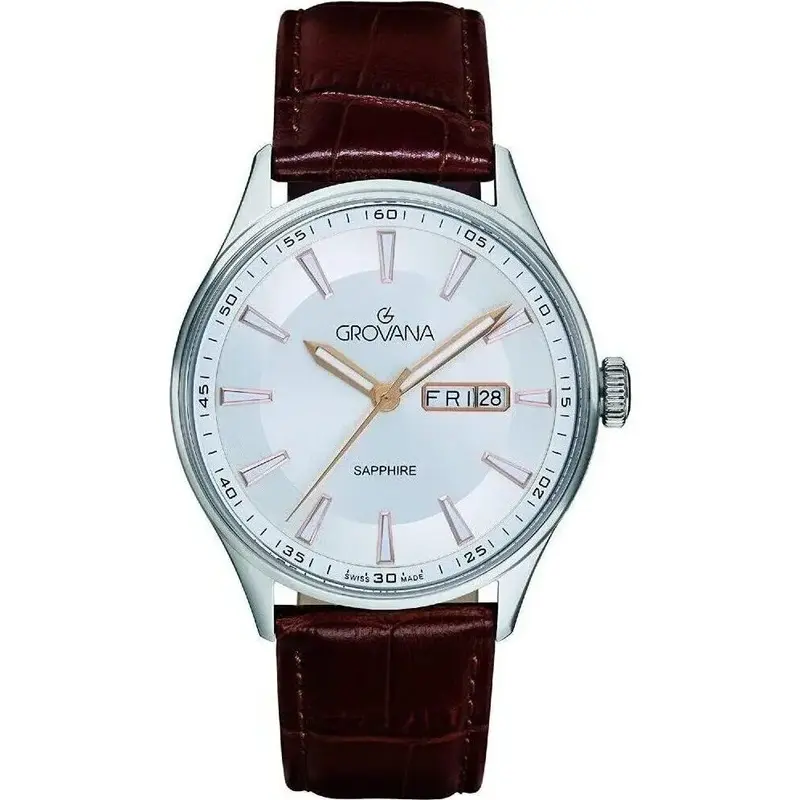 Grovana St. Andrews Leather Strap Silver Dial Quartz 1194.1528 Men's Watch