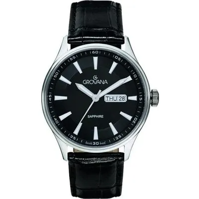Grovana St. Andrews Leather Strap Black Dial Quartz 1194.1537 Men's Watch