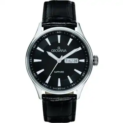 Grovana St. Andrews Leather Strap Black Dial Quartz 1194.1537 Men's Watch