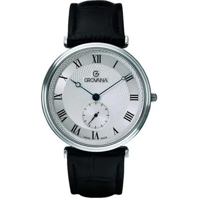 Grovana Belleville Leather Strap Silver Dial Quartz 1276.5538 Men's Watch